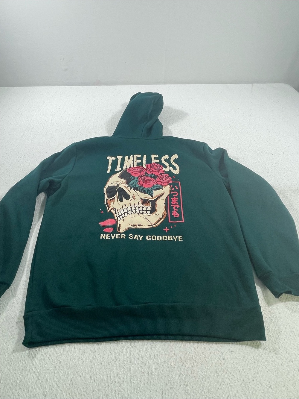 SHEIN Women’s Green Fleece Pullover Hoodie Skull Rose Graphic Pockets Sz M. #649